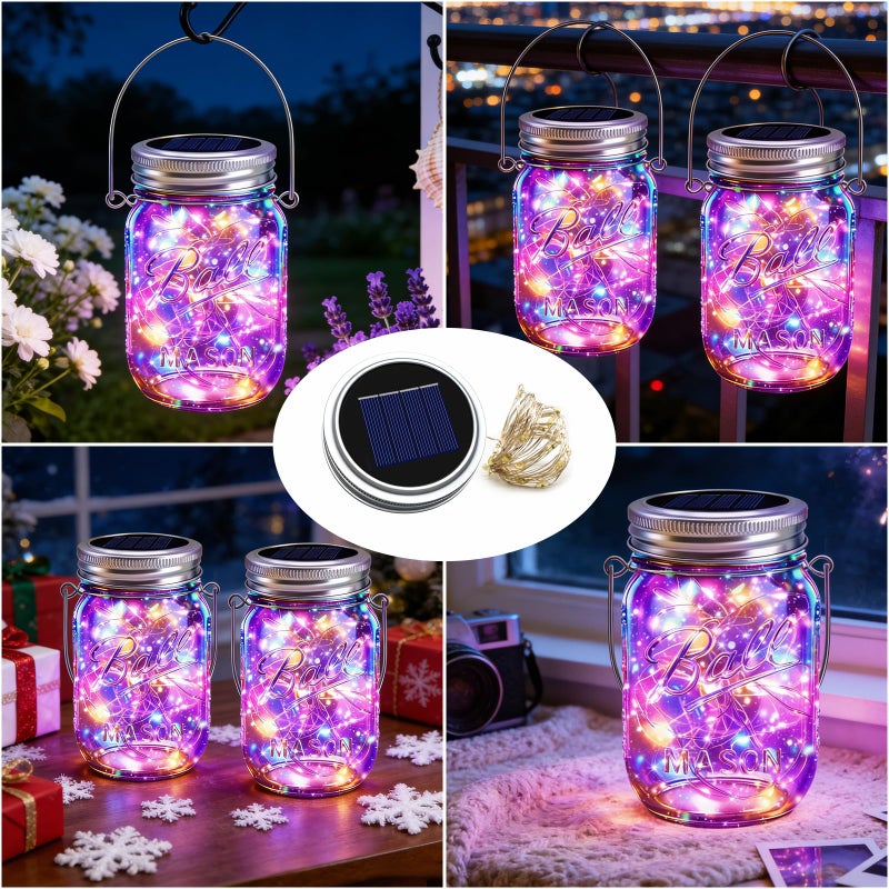VOOKRY 6 Pack Solar Mason Jar Lights, 30 LED Mason Jar Lids Waterproof Firefly Fairy String Lights with 6 Hangers(No Jars), for Outdoor Patio Garden Yard Lawn Party Wedding Decoration - Multicolor - Image 3